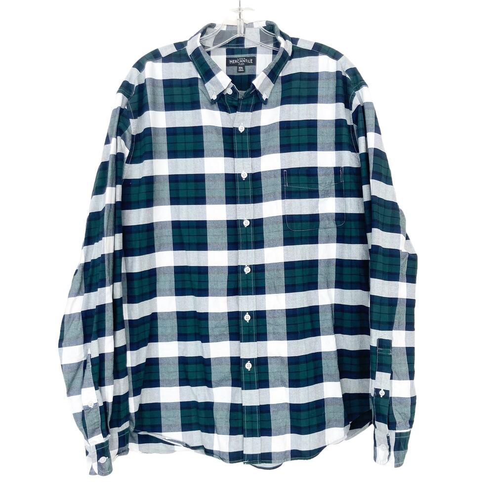 J. Crew Mercantile Flex Blue Green White Plaid Button Down Sz XXL